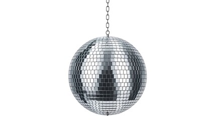 Fototapeta premium Shiny silver disco ball hanging from a metal chain