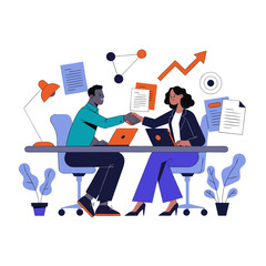 Fototapeta premium Business Partnership and Collaboration with Professional Team, Handshake and Corporate Growth Flat Vector Illustration