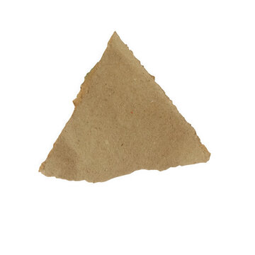 A small piece of rough brown cardboard shaped like a triangle for design isolated on transparent background