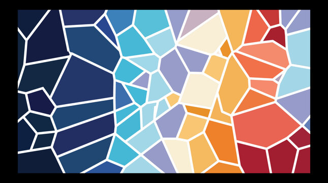 Abstract background featuring a colorful mosaic pattern with geometric shapes and a vibrant gradient of warm and cool tones