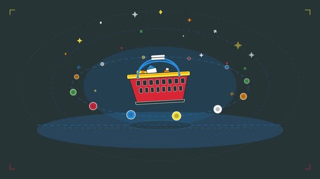 An animated video featuring a shopping cart filled with items purchased by consumers to meet their daily needs and lifestyle requirements.
