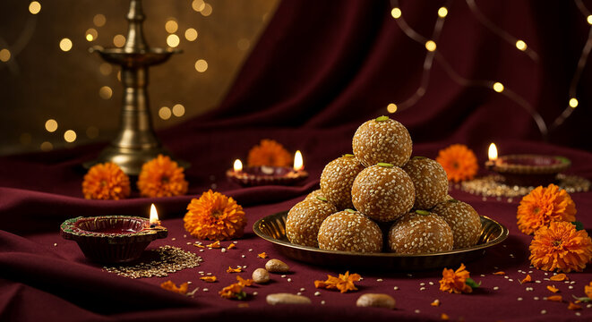 Traditional Til Gud Ke Laddu Sweet Sesame Balls for Makar Sankranti Festival