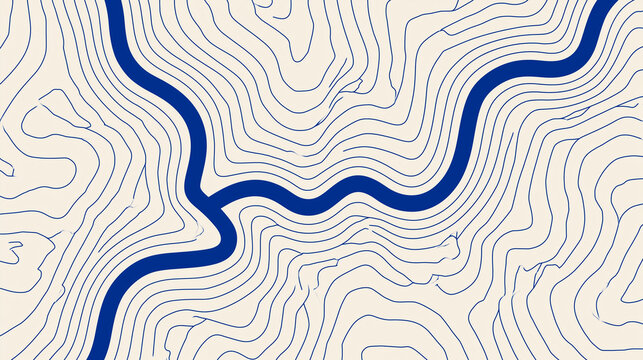 Abstract Blue Wavy Topographic Contour Lines on Cream Background Minimalist Seamless Pattern