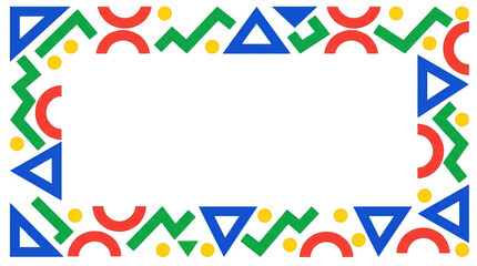 Obraz premium Abstract geometric pattern border with colorful shapes isolated on transparent background