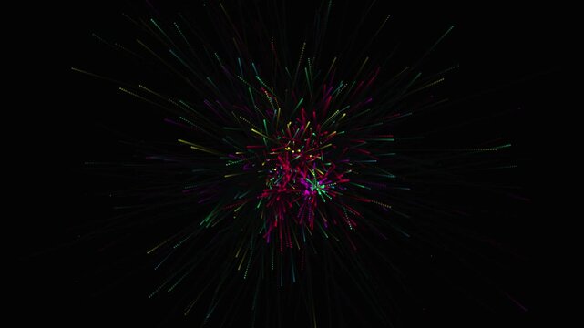Abstract Colorful Plexus Network Motion Background Loop, Glowing Radial Dotted Particle Sphere for AI, Tech & Data Visuals
