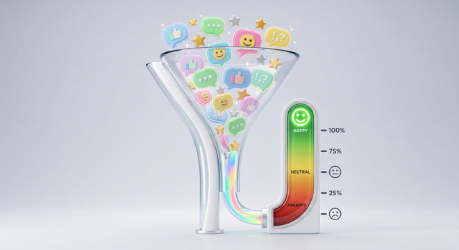 VoC program funnel: driver analysis links CSAT to loyalty, churn; maturity dashboard.