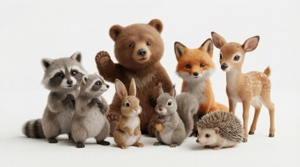 Naklejka premium Cute cartoon woodland animals group standing together