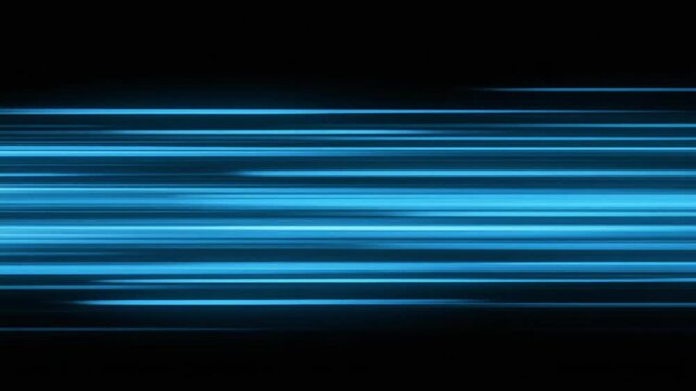 Abstract light blue speedlines moving horizontally on black background seamless loop. High resolution.