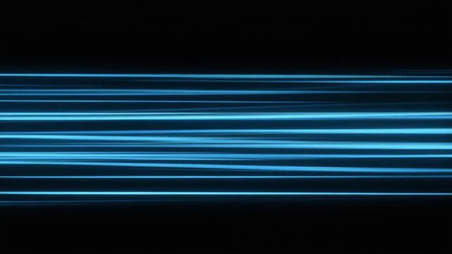 Abstract light blue speedlines moving horizontally on black background seamless loop. High resolution.