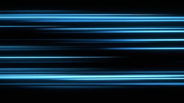 Abstract light blue speedlines moving horizontally on black background seamless loop. High resolution.