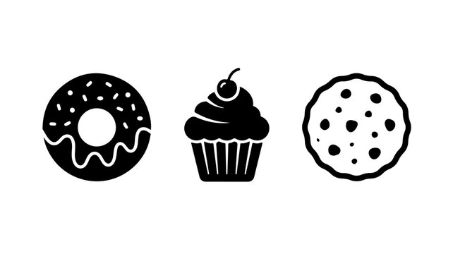 Colorful sweet dessert set vector icons on white background