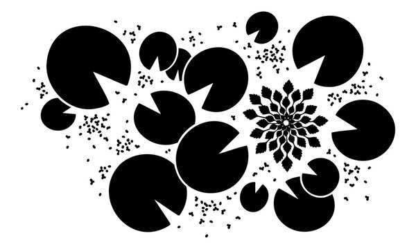 Black circle shapes with a central flower pattern design