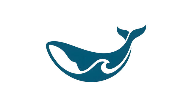 Minimalist blue whale logo with ocean wave detail isolated on white background. Modern vector icon for marine life conservation, sea adventure, aquatic environment, and eco-friendly branding.
