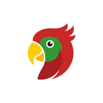 Stylized parrot head logo isolated vibrant colors