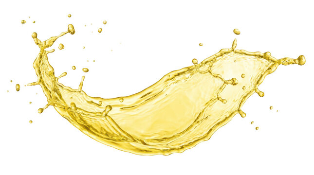 Dynamic splash of yellow liquid isolated on transparent background