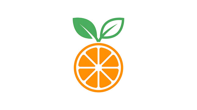 Minimalist orange citrus fruit slice logo with green leaves isolated on white background. Modern vector icon for fresh juice bar, organic farm, food branding, and healthy lifestyle design.