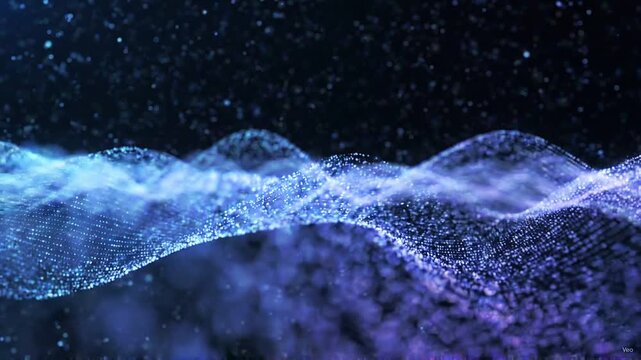 Abstract glowing blue particle wave motion digital data background dynamic