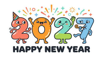 Naklejka premium Cartoon 2027 Happy New Year Numbers Character Illustration 2.