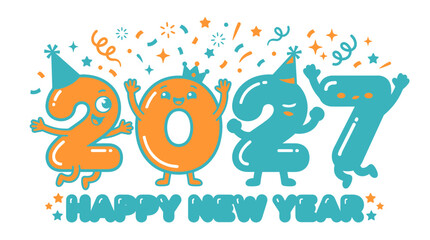 Fototapeta premium Cartoon 2027 Happy New Year Typography Illustration.