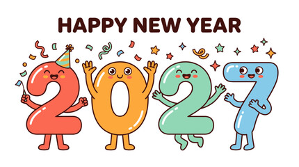 Fototapeta premium Cartoon character numbers for Happy New Year 2027 celebration.