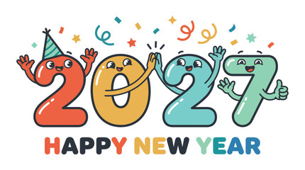 Fototapeta premium Cartoon character numbers for Happy New Year 2027 greeting.