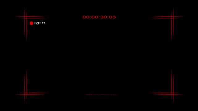 Video Recording Camera Frame Viewfinder Overlay with REC Timer and Camera Interface Animation