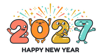 Fototapeta premium Cute Cartoon Characters Representing The Year 2027 For New Year Celebration.