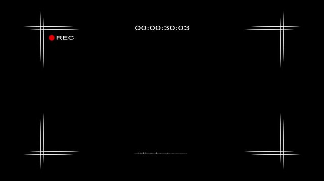 Video Recording Camera Frame Viewfinder Overlay with REC Timer and Camera Interface Animation