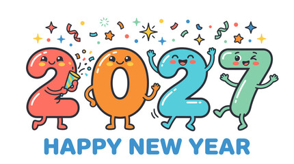 Fototapeta premium Happy New Year 2027 Celebration with Cute Colorful Character Numbers.