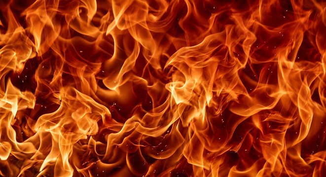Flames of fire in motion, showcasing a powerful and intense inferno with vibrant orange and yellow hues