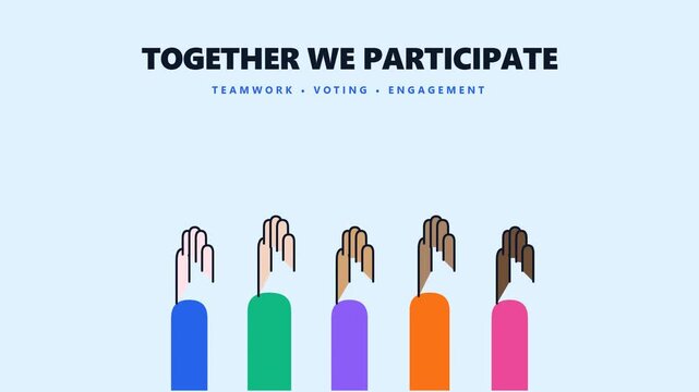 Diverse hands raised for community participation and teamwork.