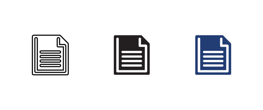 document paper icon set, file page vector, text sheet symbol, office contract sign, note report graphic, article page element