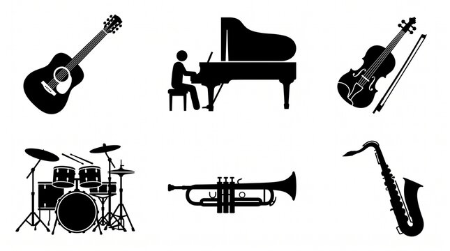 Piano and Trumpet Musical Instrument Silhouette Collection