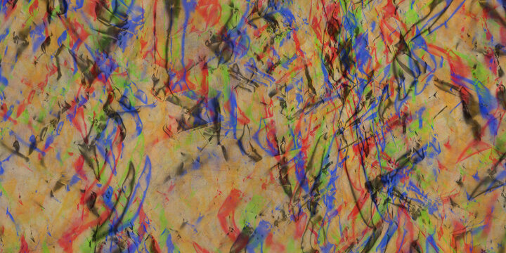 Abstract expressionist painting with colorful brushstrokes, textured artistic background, vibrant multi-color paint splatter pattern for creative design