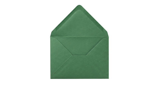Open green envelope isolated on a white background, ready for mail