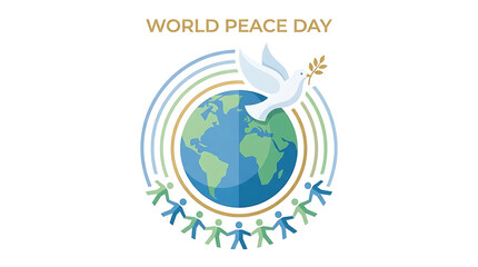 Fototapeta premium World Peace Day Illustration with Earth, Dove, Rainbow and Unity Figures