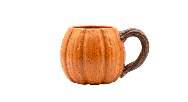 Whimsical ceramic pumpkin mug with a rustic brown handle for autumn beverages
