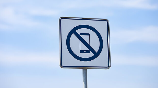 No Mobile Phone Sign Against a Bright Blue Sky: A Clear Prohibition on Electronic Device Usage in a Designated Area