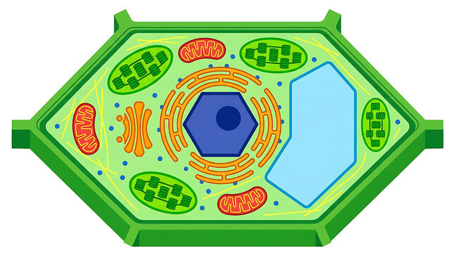 Detailed illustration of a plant cell cross-section showcasing its internal organelles and structures for educational purposes