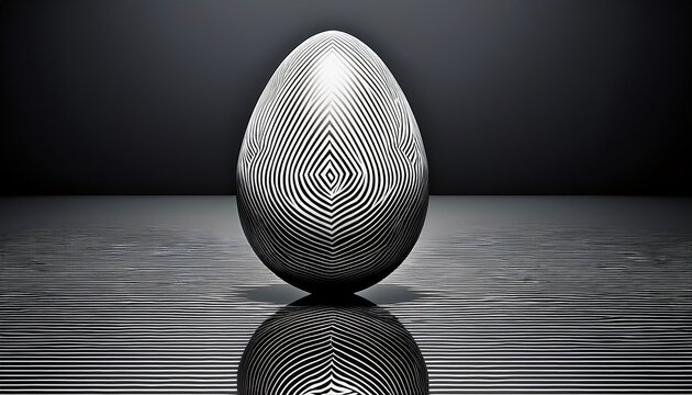 geometric egg pattern black white reflecting on surface simplistic abstract design