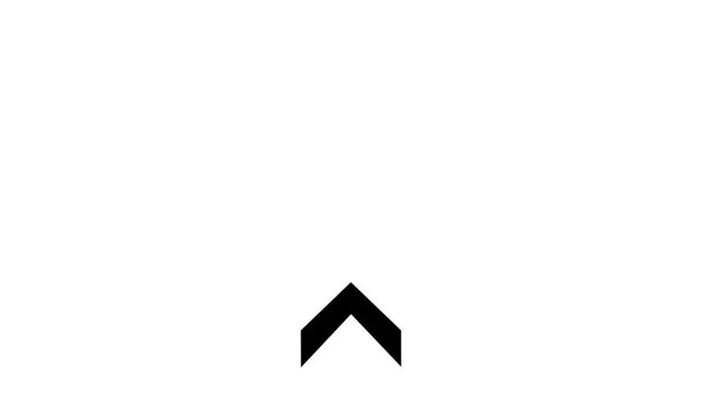 Minimalist black chevron arrow animation moving upwards on white background, motion direction