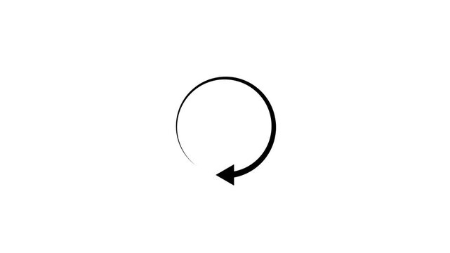 Minimalist circular loading spinner animation, black arrow rotating on white background, progress circle