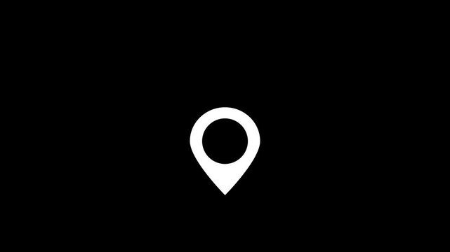 Minimalist map pin animation on black background, for navigation and, location services location navigation