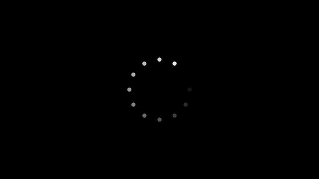 Minimalist loading spinner animation, white circular progress indicator on black background, buffer