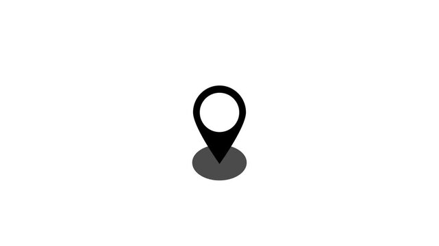 Minimalist map location pin animation with soft drop shadow on white background, navigation