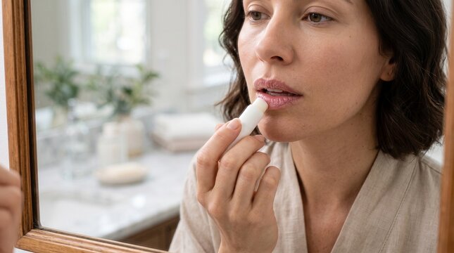 Woman Applying Lip Balm