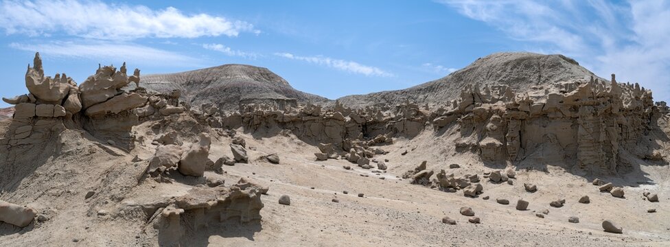 Panorama of the unusual sandstone rock formations at Fantasy Canyon, Utah, USA