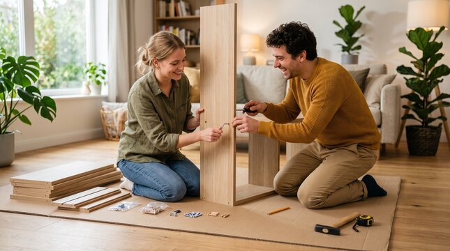 Couple Assembling Flat-Pack Furniture