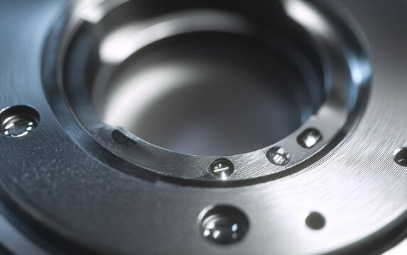 Professional photography equipment captured in macro detail showing the metallic structure of a camera lens mounting system Isolated on transparent background PNG