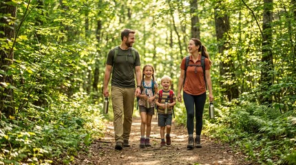 Fototapeta premium Family Hiking in a Forest